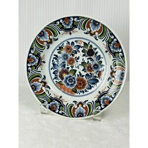 Delft Floral Ceramic Decorative Plate Multicolor 417R Pottery Round 7"